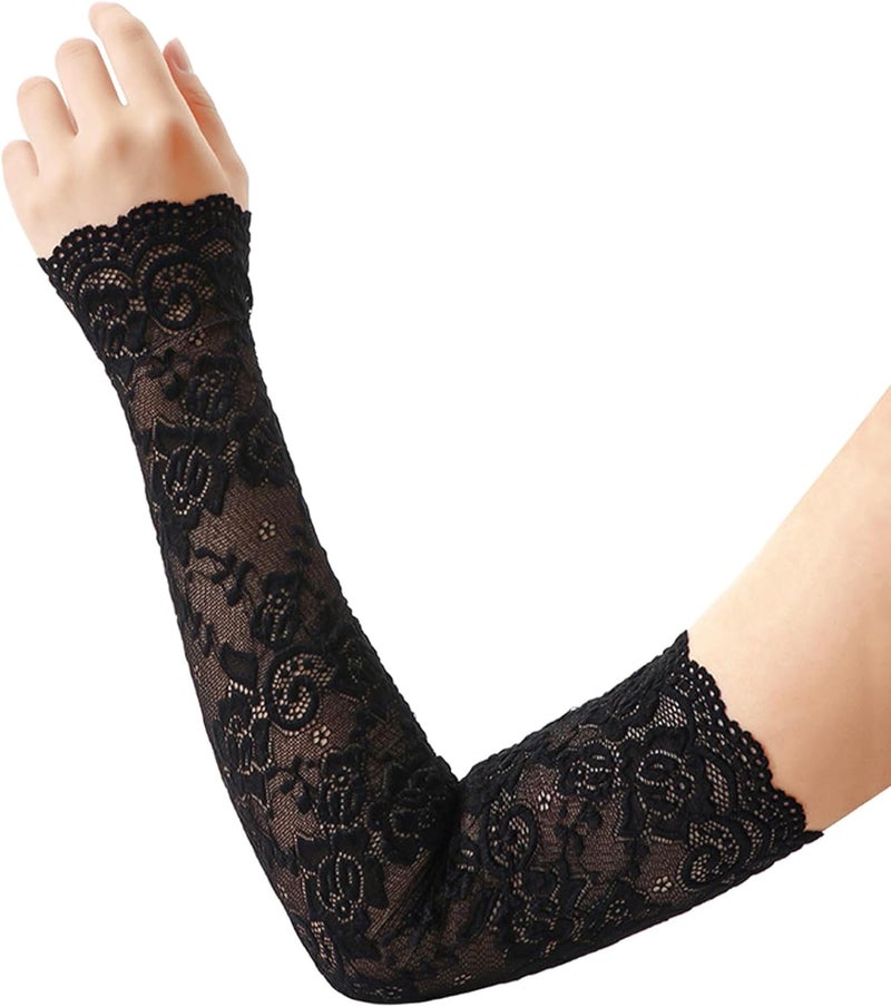 RainFlowwer Lace Arm Sleeves For Women Wedding Sleeve, Floral Long Fingerless Lace Gloves for Bridal Party Prom Costume - Image 1